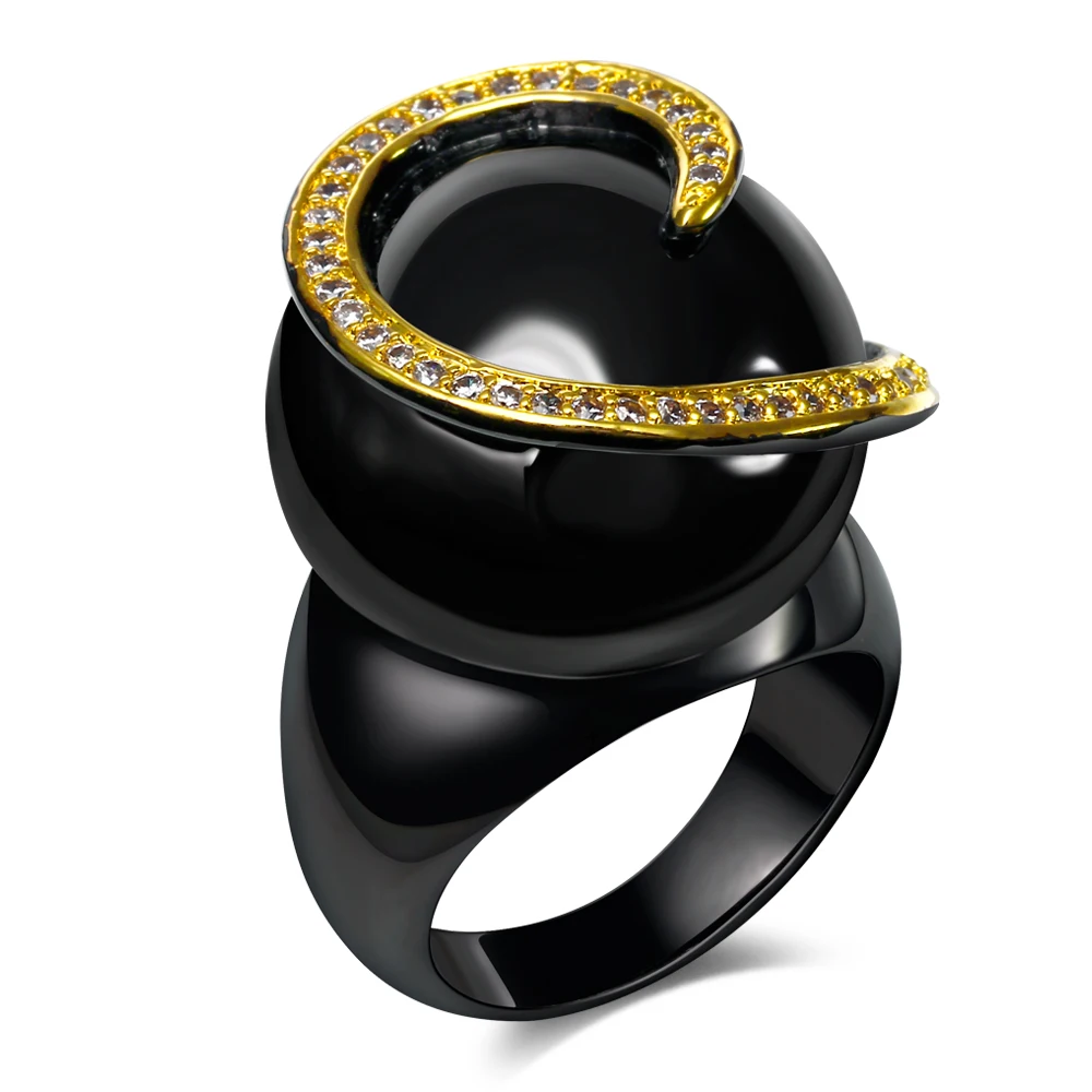 Romantic Rings for women big Ball style Ring black Gold color with