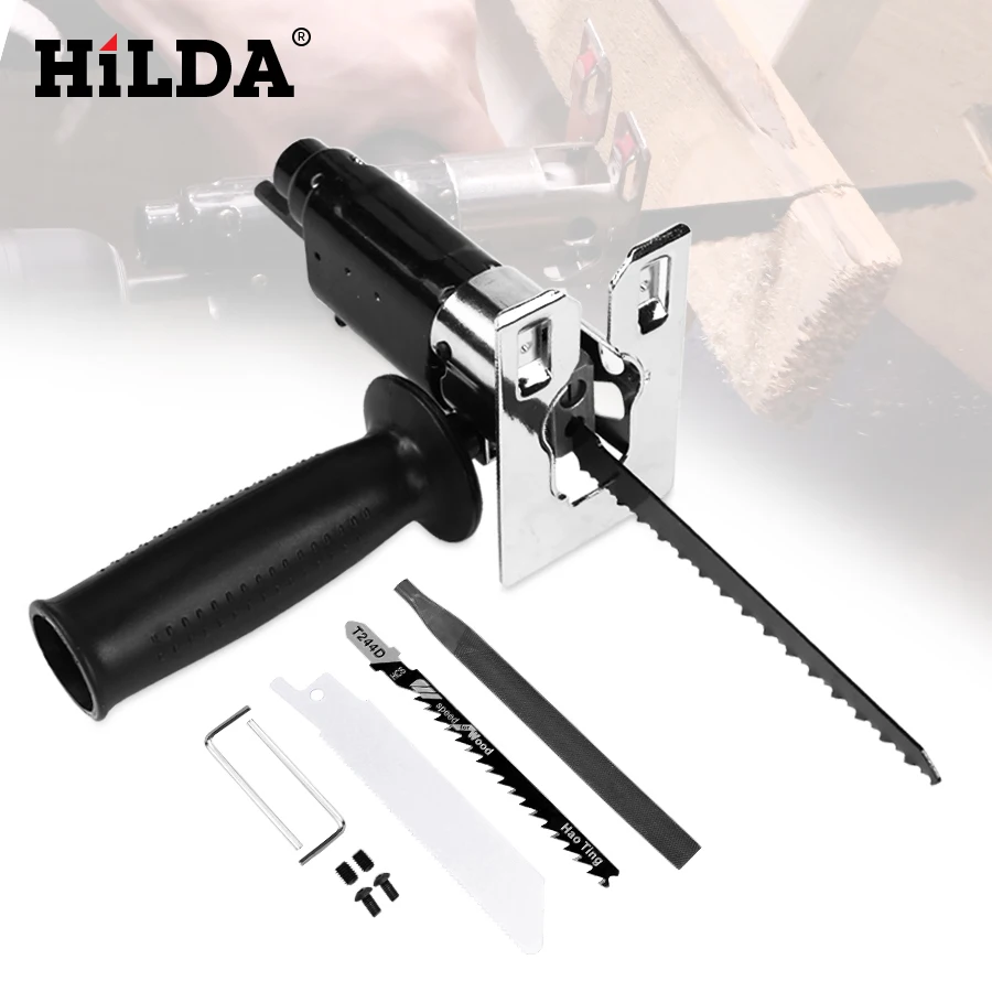 Koop Hilda Reciprozaag Power Tool Reciprozaag Metalen Snijden Hout Snijden Tool Elektrische Boor Attachment Met Bladen
