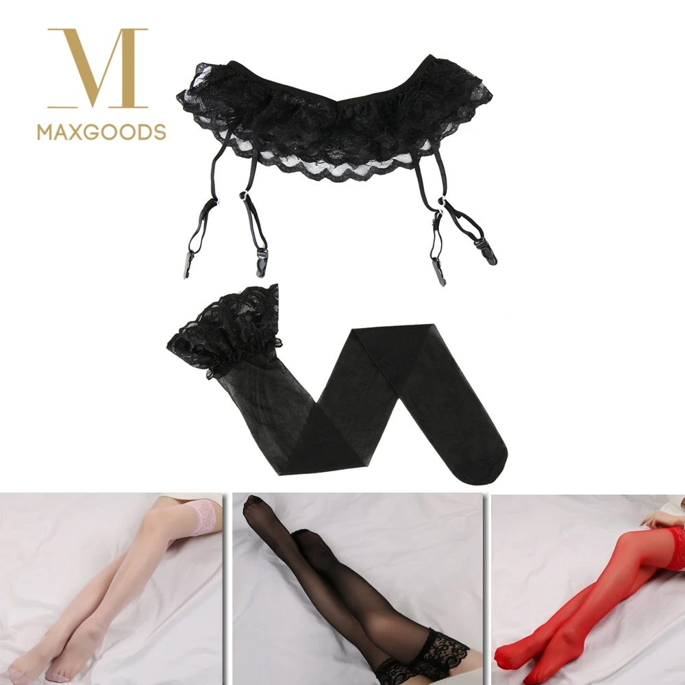 1set Fashion Women Sexy Lace Soft Top Thigh Highs Stockings Suspender 
