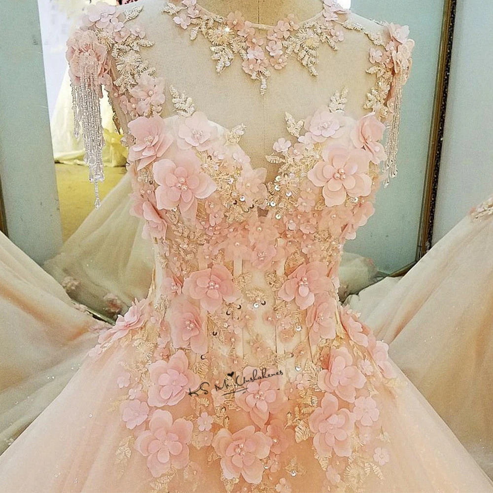 bridal shower dress Diamond Tulle Vintage Wedding Dress 2018 Vestidos de Noivas Pearls Flowers Pink Bride Dresses Custom Made Princesa Wedding Gowns long sleeve wedding dresses