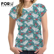 FORUDESIGNS/футболка для бега женские рубашки с милым рисунком кота из мультфильма, Спортивная Женская Спортивная одежда для запуска, топы с короткими рукавами, футболка