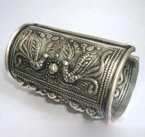 Племенной Экзотический китайский ручной работы Мяо серебряный браслет