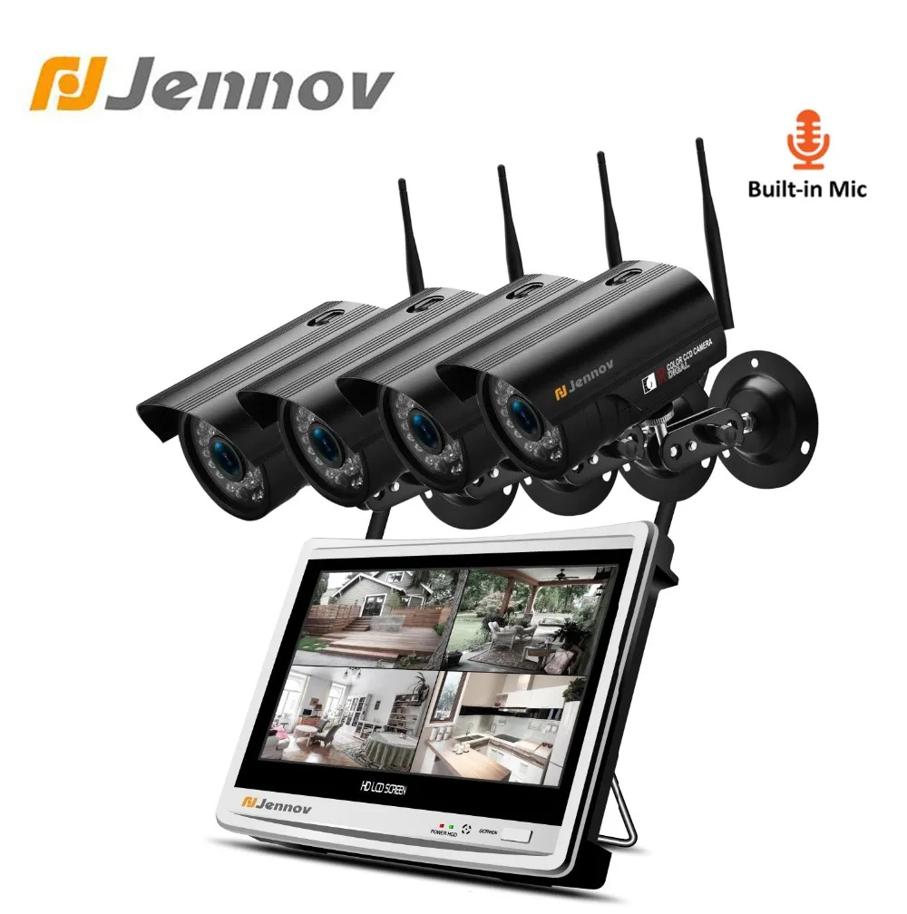 

Jennov 4CH Audio System 12Inch LCD 2MP 1080P Video Surveillance Kit IP Cam Outdoor Security Camera System Wireless NVR CCTV Wifi
