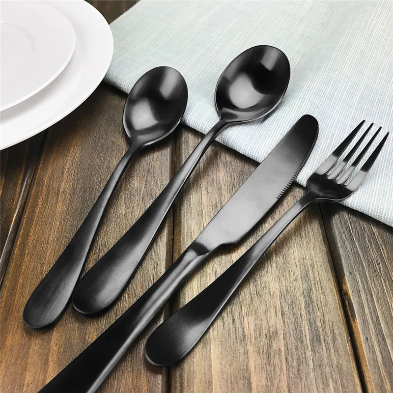 

Flatware Black Stainless Steel Dinner Knife Fork Spoon Kit For Dinner Wedding Party Gift Free Shipping