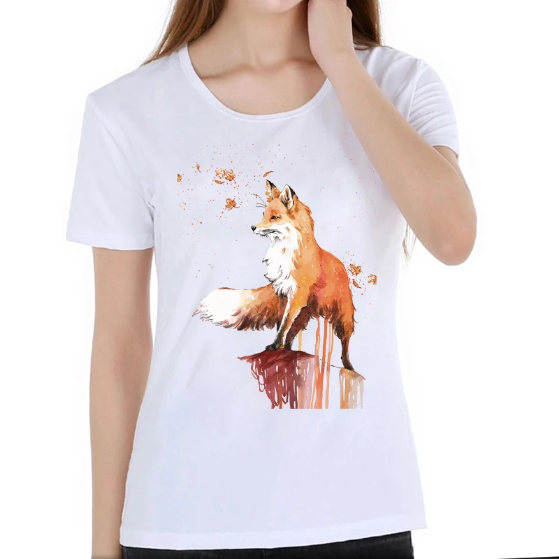 Harajuku 2018 Fox Animal Print T-Shirt mujeres Tops Camiseta Feminina graphic Camiseta mujer blanco Camiseta casual