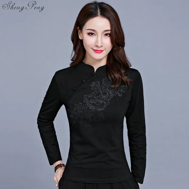 Cheongsam Топ традиционная китайская одежда женские топы с длинными рукавами V1135 - Цвет: 1