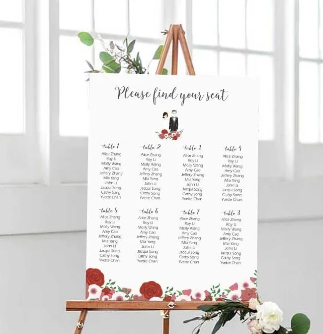 

free shipping canvas1pc personalize card for Wedding Engagement dinner Licensing guides custom Guest names seat table pink blue