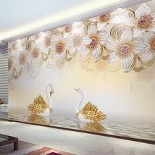 На заказ любой размер настенная Ткань 3D стерео ювелирные изделия цветок лебедь фото фрески обои Гостиная ТВ диван фон Настенный декор фрески