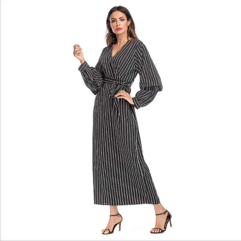Мусульманское Полосатое Макси платье Abaya юбка карандаш длинное плюс туника