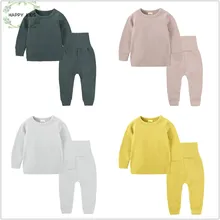 Новые пижамные комплекты унисекс Детские пижамы детский Пижамный костюм пижамы для мальчиков Домашняя одежда однотонная хлопковая детская одежда DTZ356