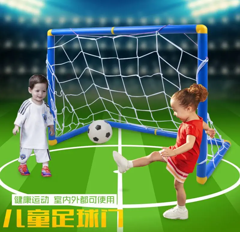 Hot! Folding DIY Mini Football Soccer Ball Goal Net Set + Pump Kids Toy
