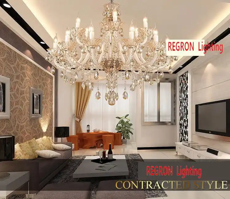 Regron Roman Style Chandeliers White Candle Holder Champagne Led Wedding Crystal Chandelier For Bedroom Hotel Banquet Villa