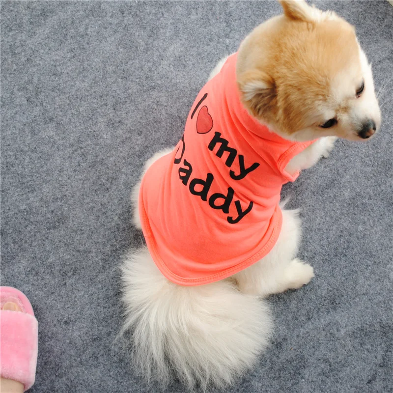 Pet Dog Cloths Spring/Summer Pet Dog Vest T-Shirt Letter I LOVE MY MOMMY Daddy Dog Shirt Pet Clothes For Small Puppy Dogs Cats