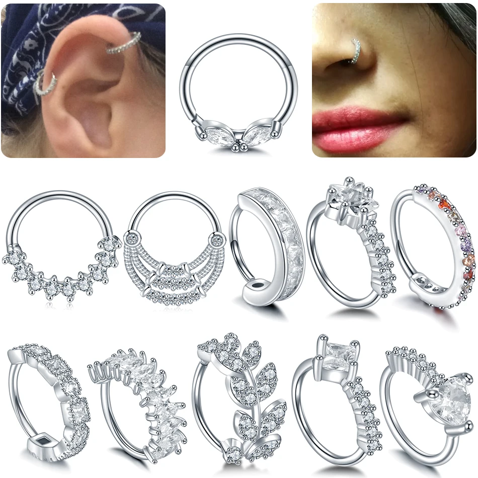 

1PC 20G Copper Real Pierced Septo Nose Septum Rings CZ Gem Cartilage Tragus Hoop Daith Rook Ear Helix Clicker Piercings Jewelry