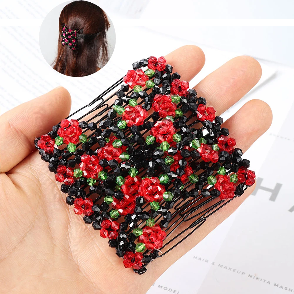 Magic Bead Stretchy Hair Styling Clip Double Hair Combs Slide Metal