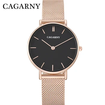 

CAGARNY Women Watches Top Luxury Brand Rose Gold Steel Strap Ultra Thin Bracelet Womens Wristwatches Ladies Gifts Clock NATATE