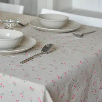 

1Pc Daisy Flower Pattern Tablecloth Linen and Cotton Lace Edge Rectangular Table Cloth Home Hotel Textile Kitchen Decor