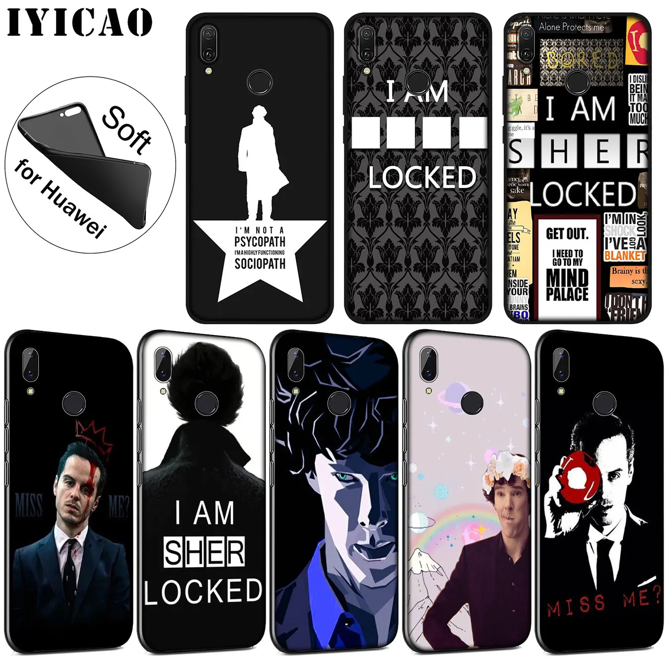 

IYICAO 221B Sherlock Benedict Soft Silicone Phone Case for Huawei P20 Pro P10 P9 P8 Lite Mini 2017 2015 P Smart 2019 Black Cover