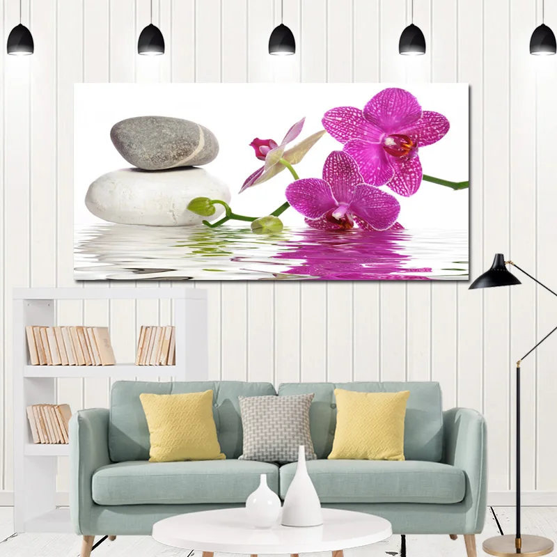 

HD Print Modern Purple Orchid Zen Spa Stone Spa Stil Canvas Painting Poster Wall Art Picture for Living Room Cuadros Decorative