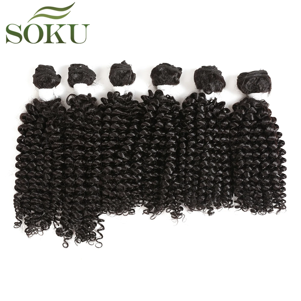 SOKU Kinky Curly Blend пучки волос для черный для женщин 16 "-20" синтетические волосы и человеческие смешанные 6 шт./упак. волос Weave Расширение