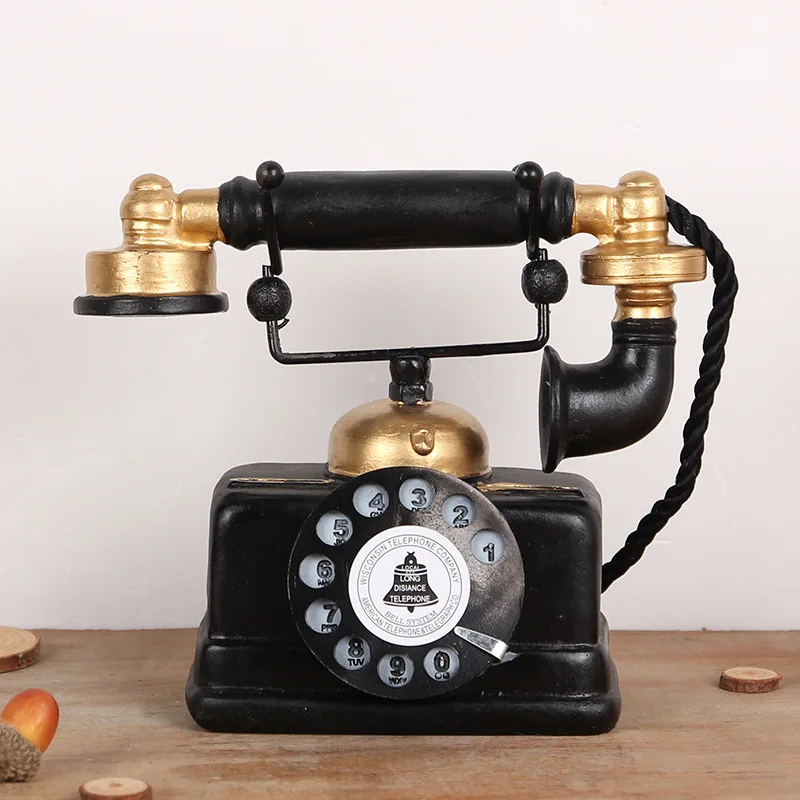 Retro Phone Resin Old Craft Vintage Style Desk Figurines Home Decorative Telephone Model Bar Cafe Tabletop Miniatures | Дом и сад