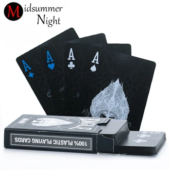 

55pcs/deck poker waterproof plastic pvc playing cards set pure color black poker card sets classic magic tricks tool poker game