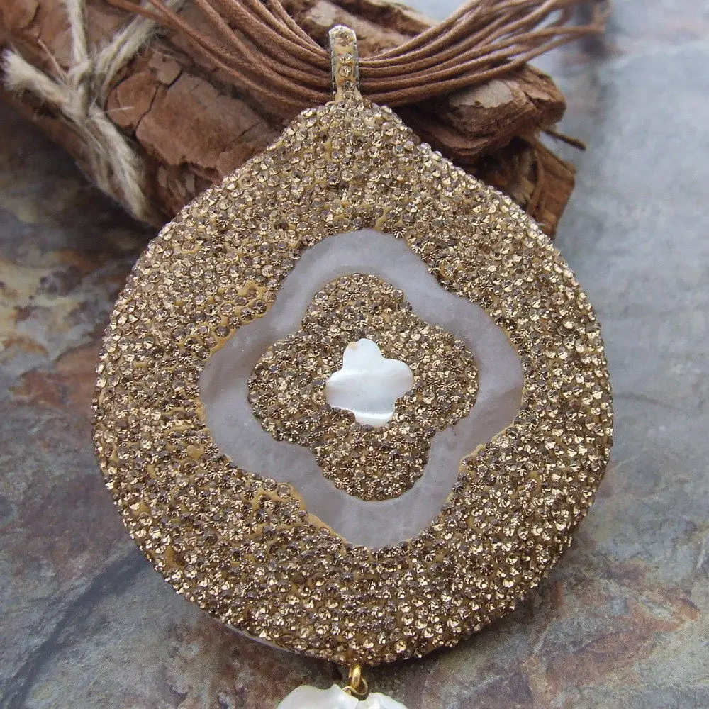 

23" Orange Disc Coral Necklace CZ Pave Pendant