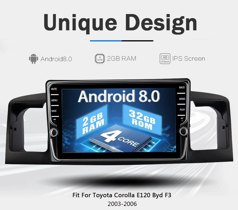 Sale FUNROVER IPS Screen Android 8.0 car multimedia player dvd GPS auto Radio for toyota Corolla E120 e 120 BYD F3 WIFI stereo DSP 4G 8