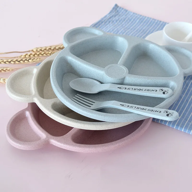 3 pieces set Baby Wheat straw cartoon tableware kids cute plate dinnerware set cute bear baby dishes 3 pieces set Baby Wheat straw cartoon tableware kids cute plate dinnerware set cute bear baby dishes