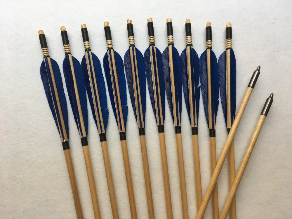 Buy 12pcs blue striped feather Wood arrow Turkey