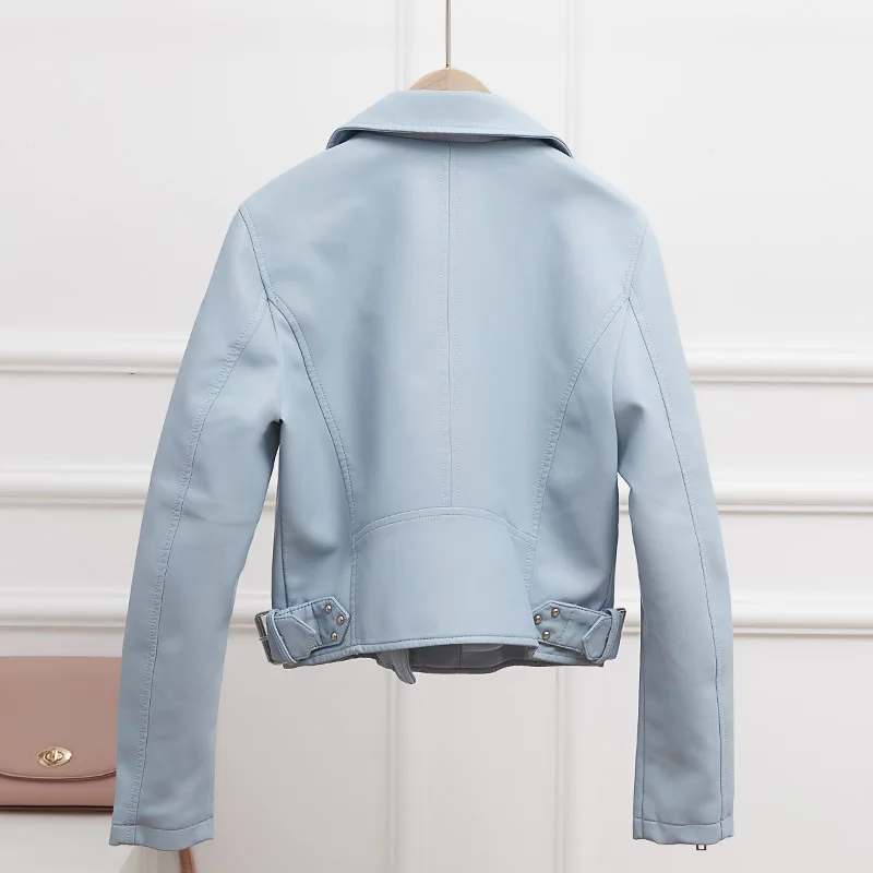 Spring Fashion Faux Leather Jacket 2019 Womens Slim Zipper Bike Motorcycle PU Leather Jacket Street Style Slim Short Basic Coat