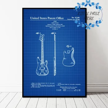 

Musical Instrument Fender Bass Guitar Patent Art Canvas Poster Wall Picture for Living Room No Frame