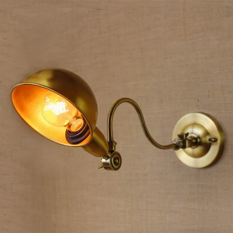 new design classical antique gold adjustable wall lamp with long swing arm for workroom bedside bedroom illumination sconce