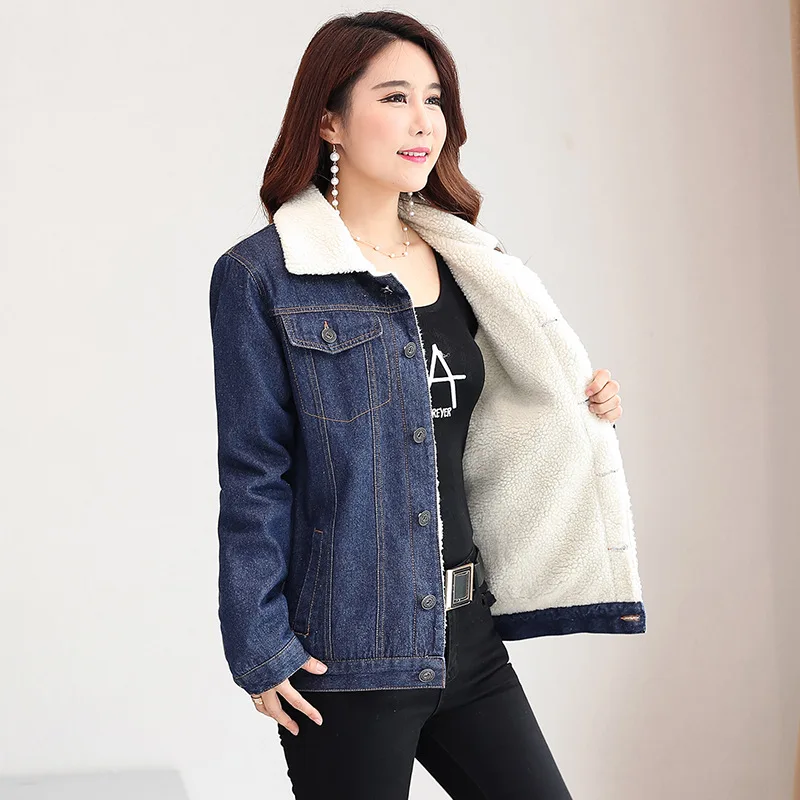 

Korean Style Lambs Wool Denim Coat 2018 Autumn Winter Fleece Thickened Denim Jackets Ladies Fashionable Warm Cloth Jean Jacket