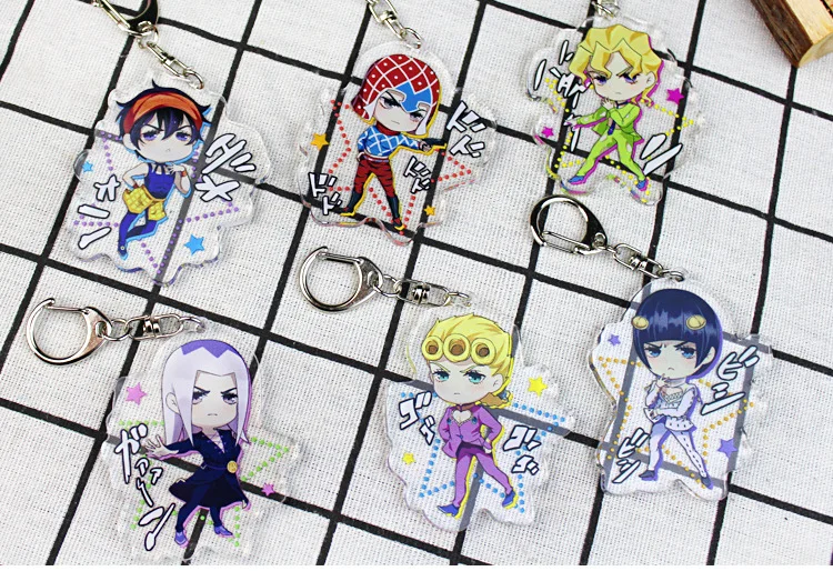 

Anime JoJos Bizarre Adventure Acrylic Keychain Toy Figure Joseph Joestar Bag Pendant Double sided Key Ring Gifts