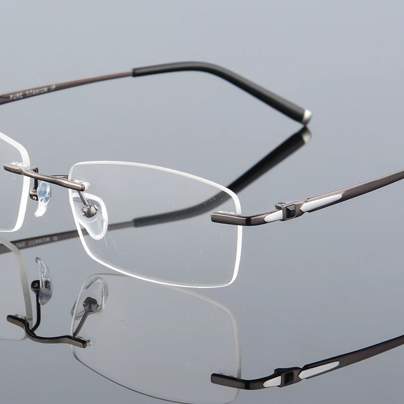 Pure Titanium Eyeglasses Rimless Optical Frame Prescription Spectacle 