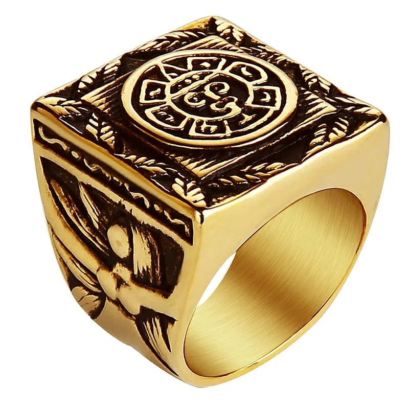 

Men's Punk Big Square Ring Gold Color Women Dancing Stainless Steel Vintage Band Ring for Men Wholesale Jewelry