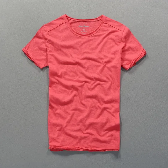 Летняя Новинка, тонкая мужская футболка с коротким рукавом и круглым вырезом, двойной воротник, Бамбуковая хлопковая Повседневная мужская футболка, сорочка - Цвет: brick red