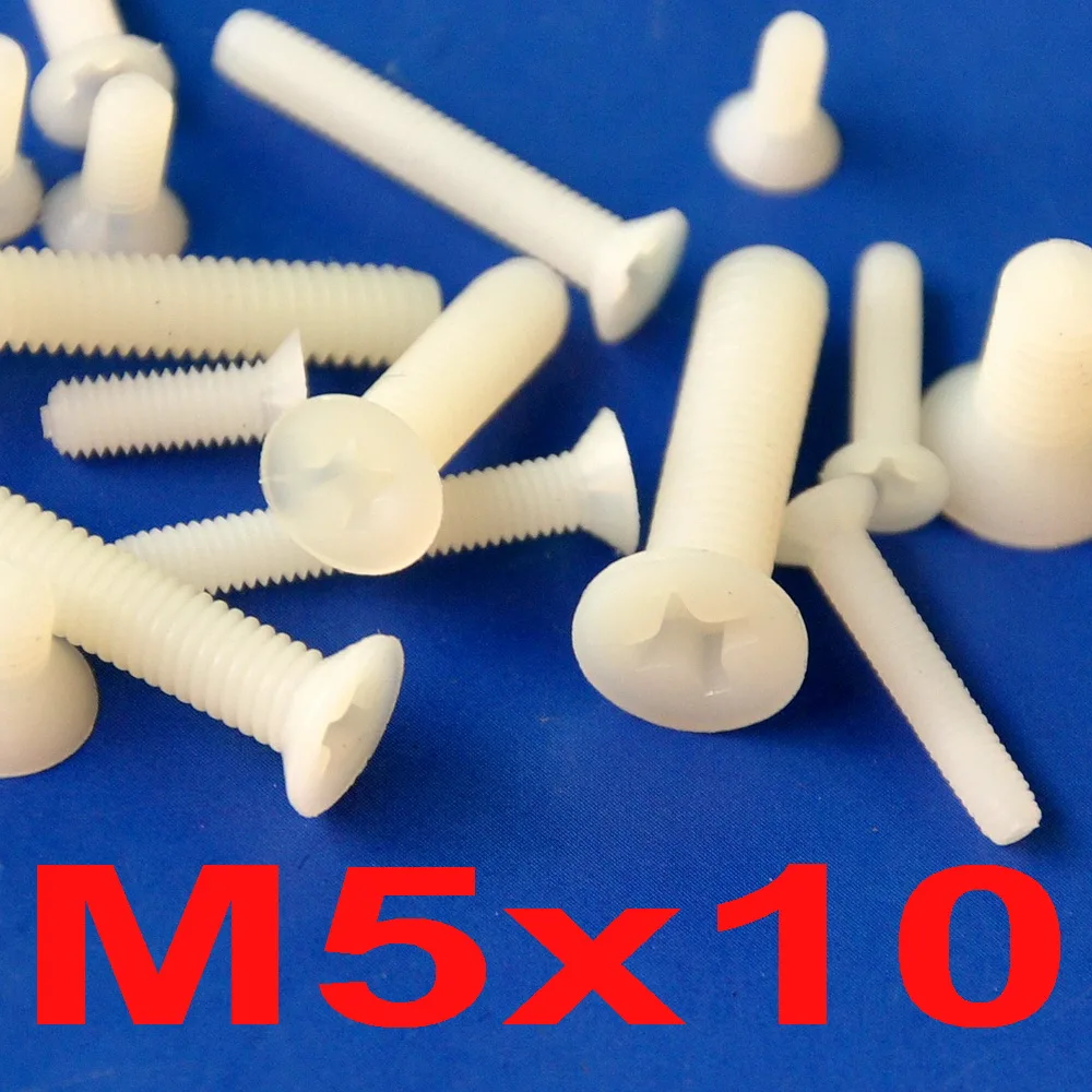 

( 100 pcs/lot ) Metric M5 x 10mm Nylon Phillips Flat Head Countersunk CSK Screw.