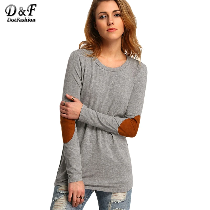 Long sleeve shirts with elbow patches for women without boots trendy