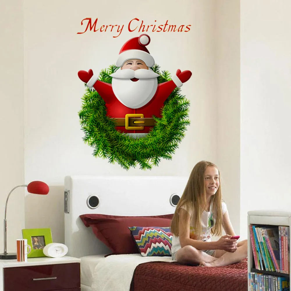 Merry Рождество мультфильм Санта Клаус наклейки на стену год окна домашний декор книги по искусству наклейки 3D обои росписи плакат