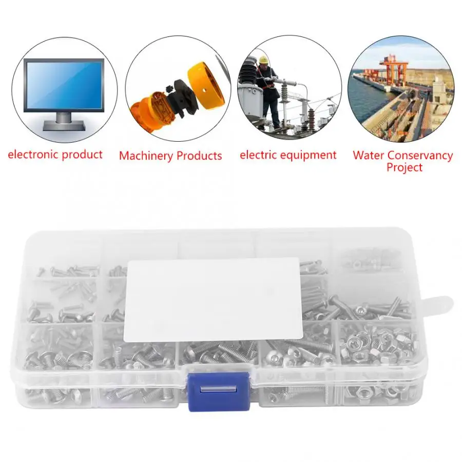 

WALFRONT 480pcs/Set SS304 Hex Socket Button Stainless Steel Head Screws Bolt and Nuts Assrotment Set M2/M3/M4