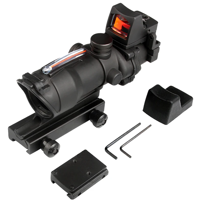 New Arrival Trijicon ACOG Style 4X32 Real Red Fiber Source Red Illuminated Rifle Scope w RMR Micro Red Dot HT6-0058-11