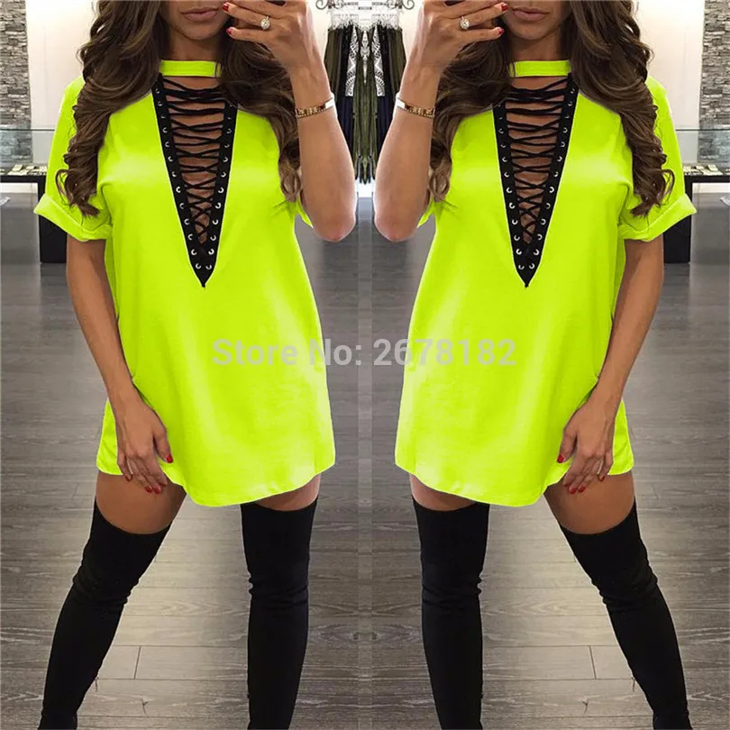 

11 colors 2018 summer women t shirt mini tie-up dress black white bodycon sexy club tshirt tops tee plus size vestidos de festa