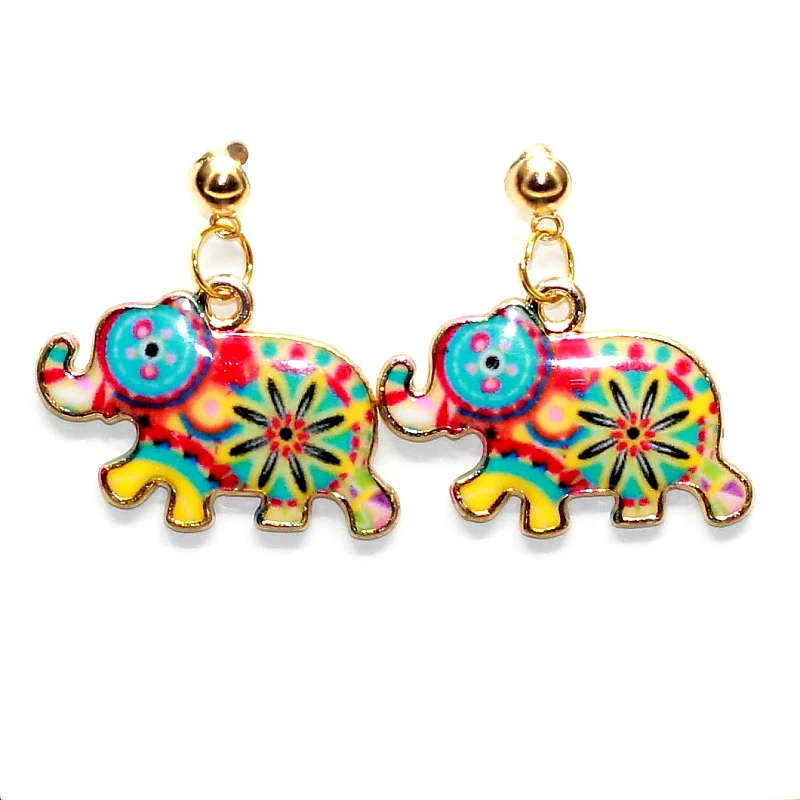

2016 New Arrival Cute Colorful Elephant Studs Earrings Long Drop Beads Earring for Women Accessories Summer Style Jewelry