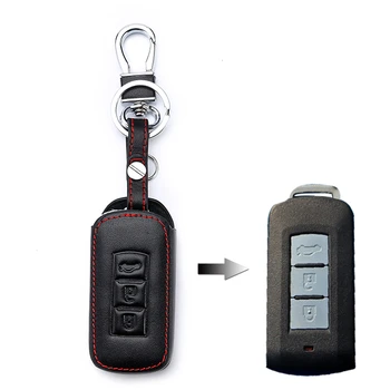 

1 Pcs Car key Shell Protecor Case Cover Leather Holder Chain For Mitsubishi asx lancer 10 outlander colt LANCER Grandis Pajero