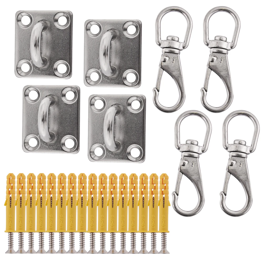 Square Shade Sail Hardware Kit Includes M6 Pad Eyes Snap Hooks self tapping Screws Sunsail