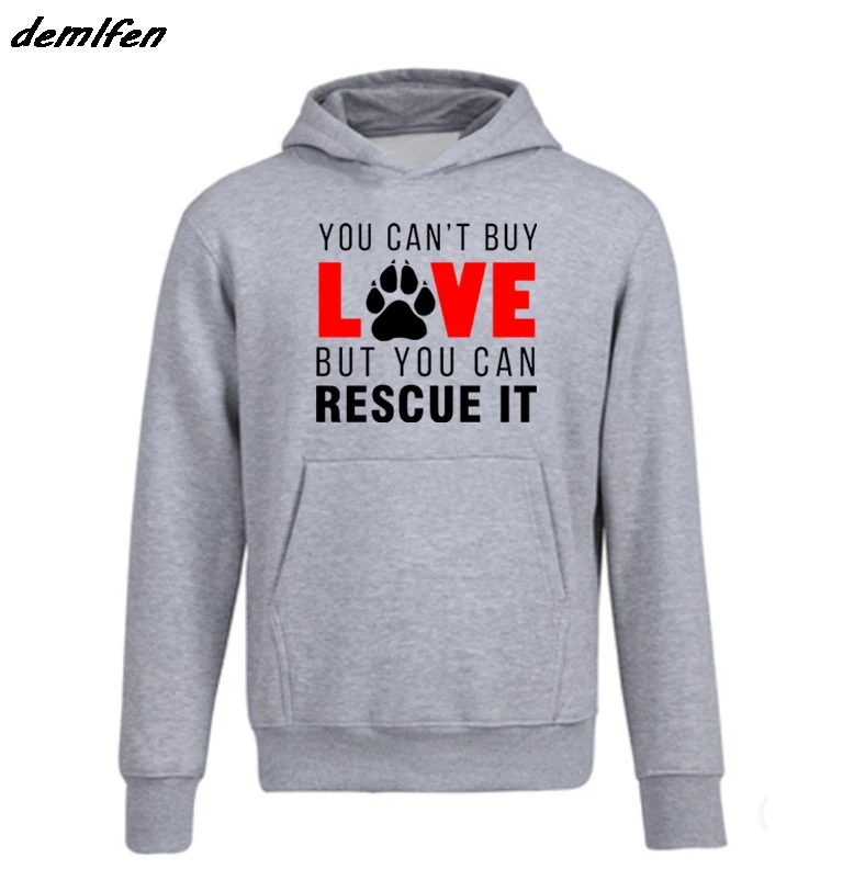 Spring Autumn Casual Men Hoody Fleece Sweatshirt You Can't Buy Love But Can Rescue It Cute Dog Pawprint Hoodie Jacket | Мужская