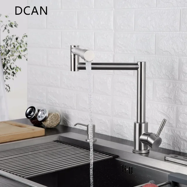 Best Offers DCAN Kitchen Faucet 720 Degree Swivel Stainless Steel Sink Faucet Universal Single Handle Hot and Cold Mixer Folding Bar Faucet