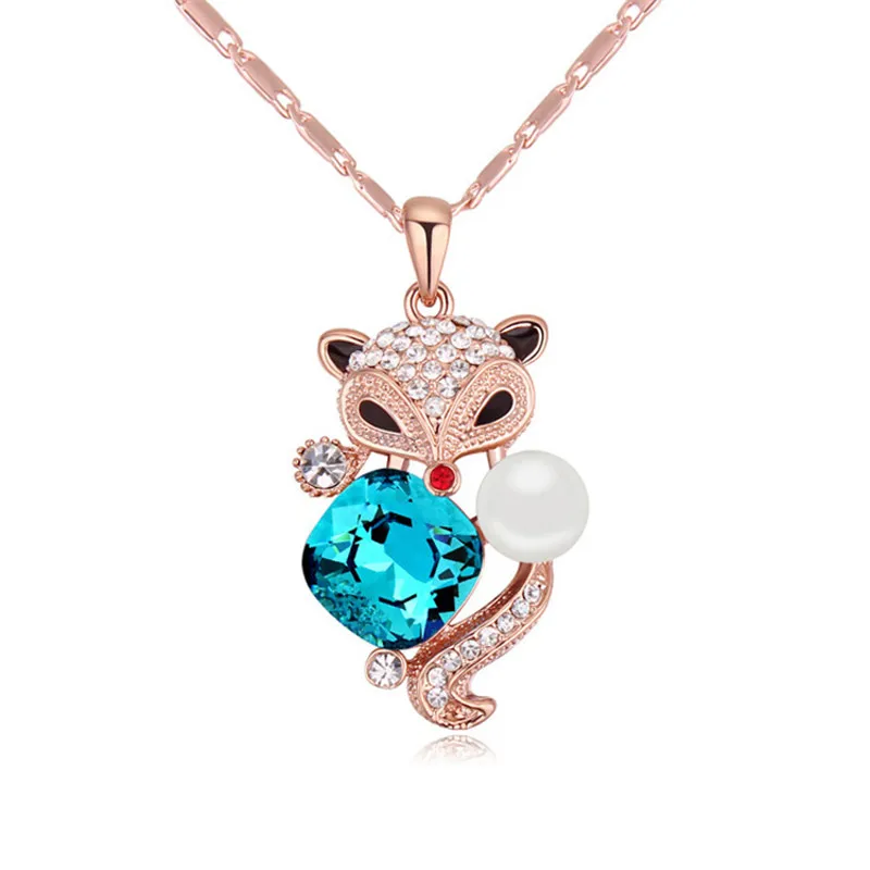 Vintage Rose Gold Farbe Fuchs Österreichischen Perle Anhänger Halskette Kristall von Swarovski Modeschmuck Gebildet mit Swarovski Element